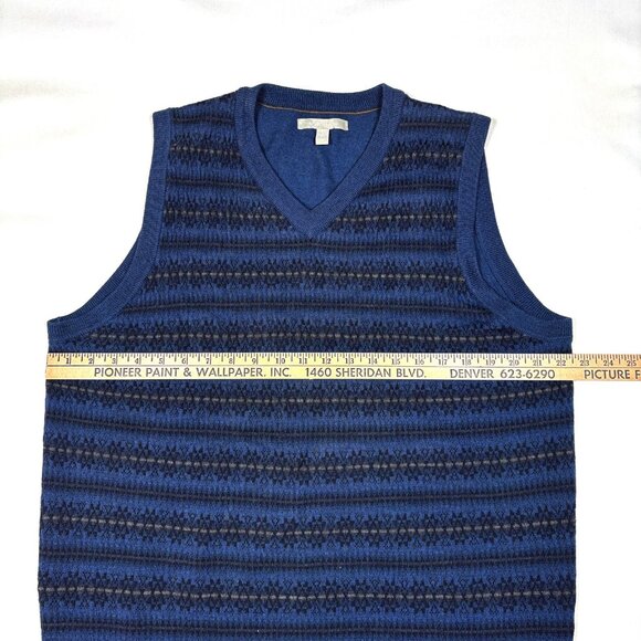 Nordstrom Blue Extra Fine Merino Wool V-Neck Nordic Striped Sweater Vest Mens L - Picture 4 of 6